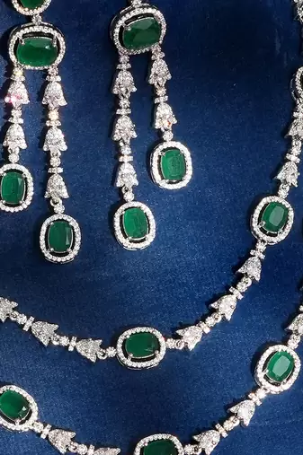 Green stones american diamond heritage necklace set
