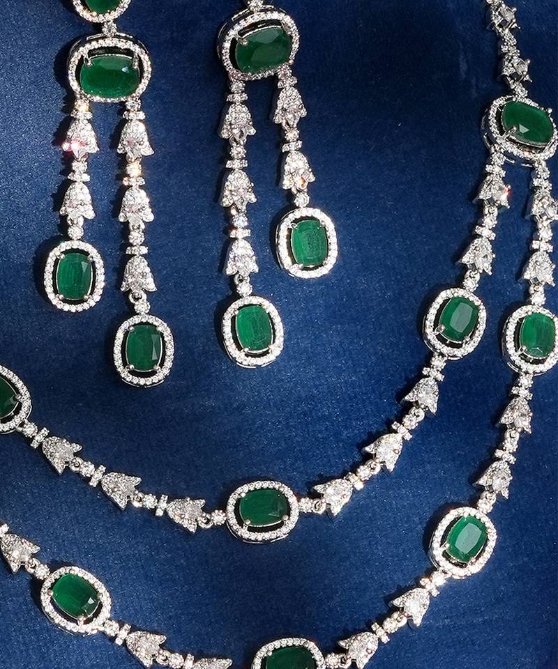 Green stones american diamond heritage necklace set