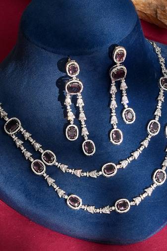 Lavender stones american diamond necklace set