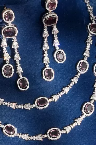 Lavender stones american diamond necklace set