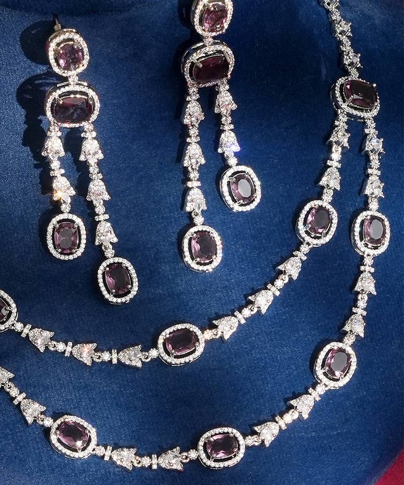 Lavender stones american diamond necklace set