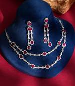 Ruby red stones american diamond necklace set