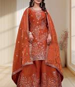 orange chinon festive kurta set