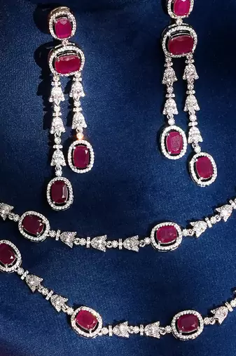Ruby red stones american diamond necklace set