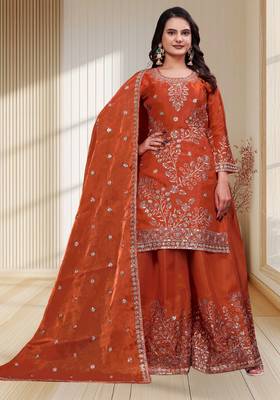 orange chinon festive kurta set 2