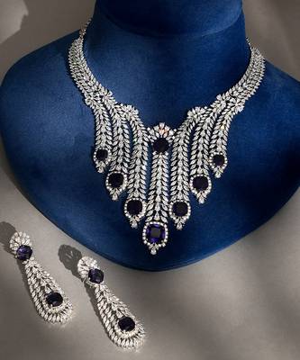 Deep blue stones american diamond choker set 1