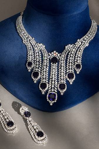 Deep blue stones american diamond choker set
