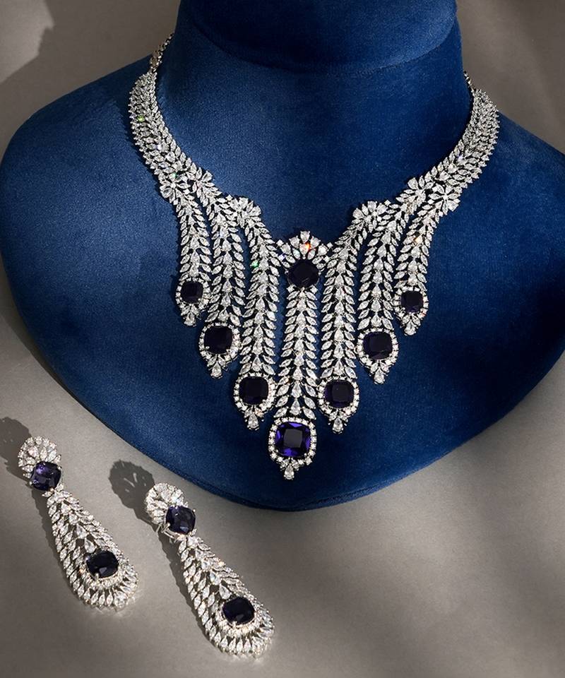Deep blue stones american diamond choker set