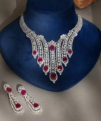 Ruby red stones american diamond choker set 1