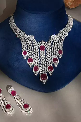 Ruby red stones american diamond choker set