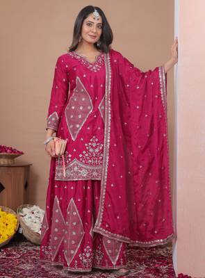 pink chinon festive kurta set 1