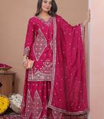 pink chinon festive kurta set