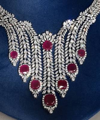 Ruby red stones american diamond choker set 2