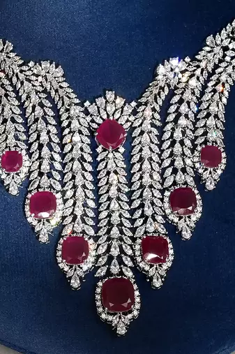 Ruby red stones american diamond choker set