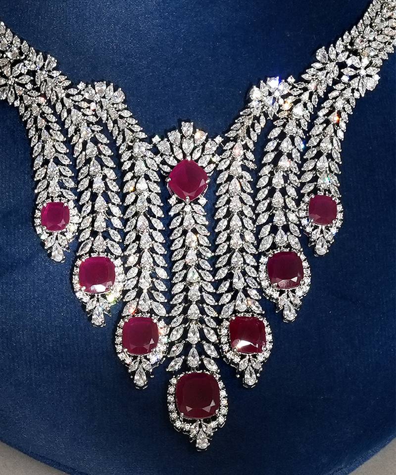 Ruby red stones american diamond choker set