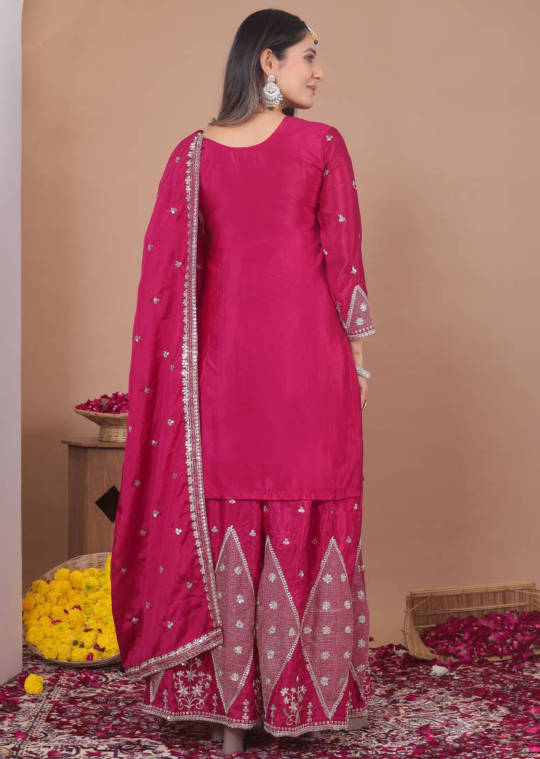 pink chinon festive kurta set