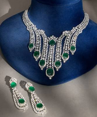Emerald green stones american diamond choker set 1