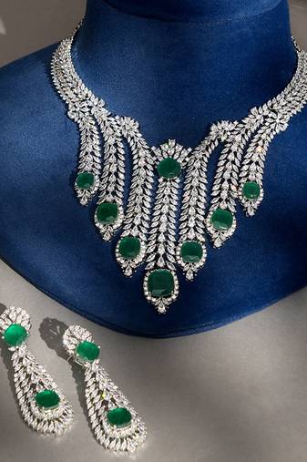 Emerald green stones american diamond choker set