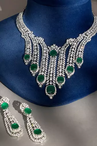 Emerald green stones american diamond choker set
