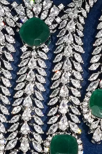 Emerald green stones american diamond choker set