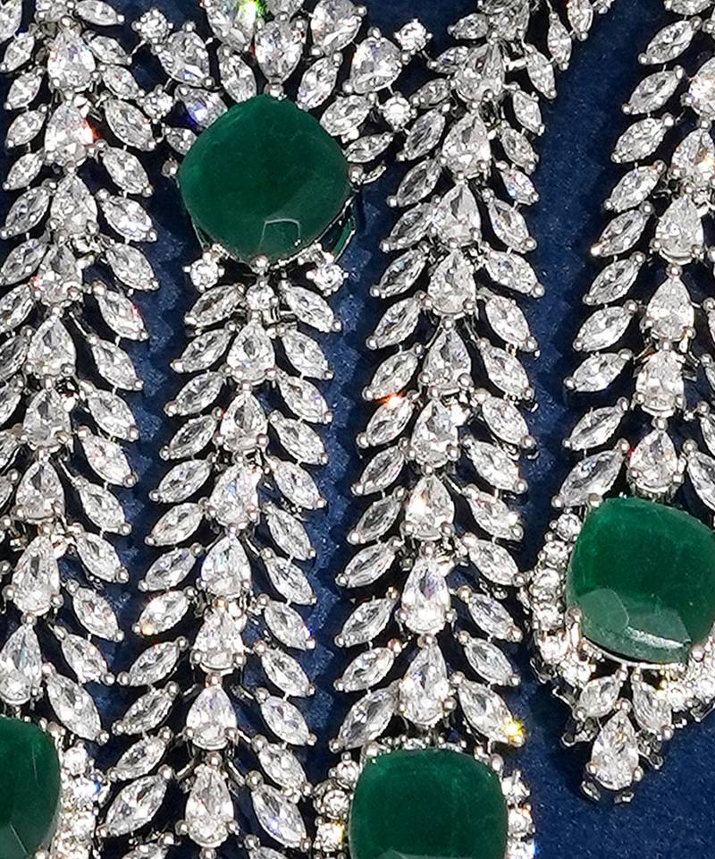 Emerald green stones american diamond choker set