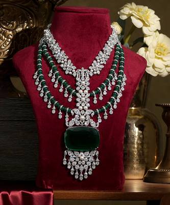 Emerald green stones american diamond royal necklace set 1