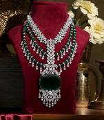 Emerald green stones american diamond royal necklace set