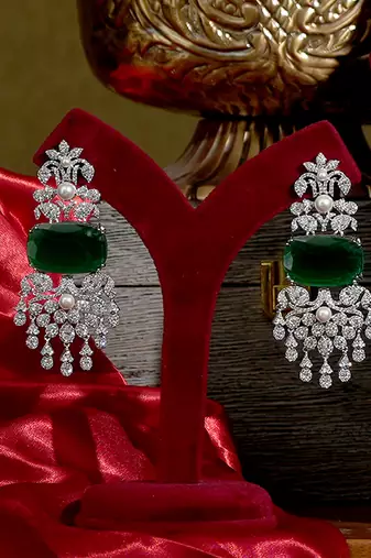 Emerald green stones american diamond royal necklace set