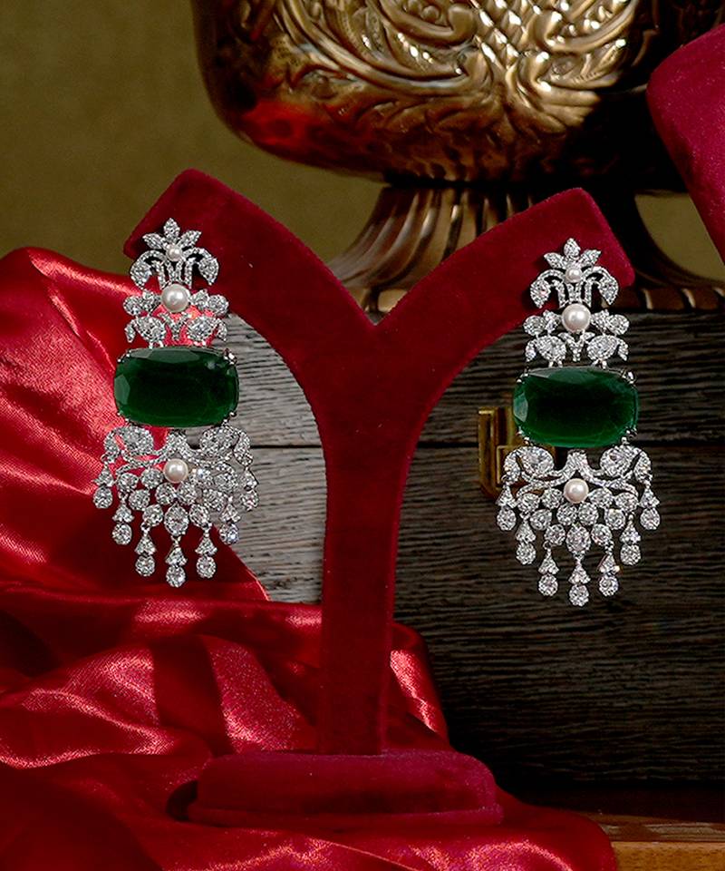 Emerald green stones american diamond royal necklace set