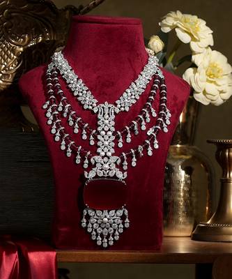 Red stones american diamond royal necklace set 1