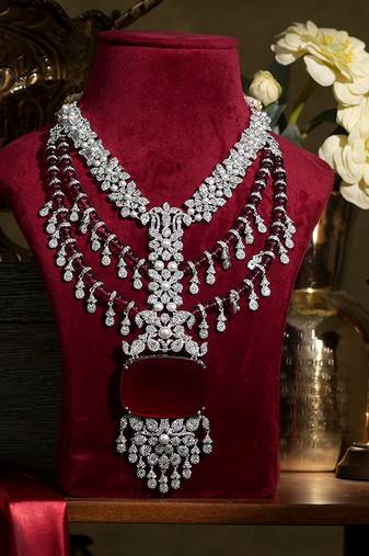Red stones american diamond royal necklace set