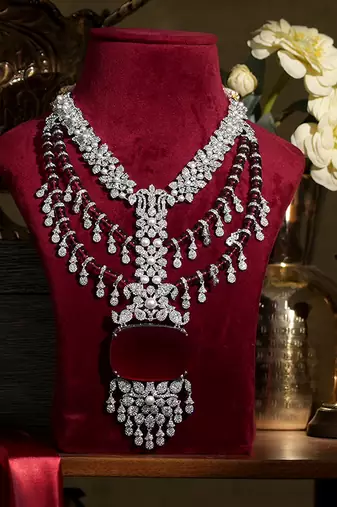 Red stones american diamond royal necklace set