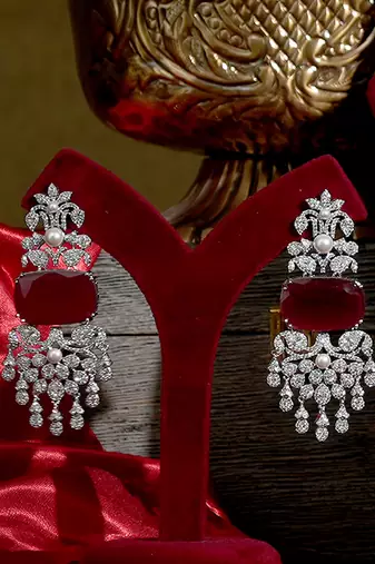 Red stones american diamond royal necklace set