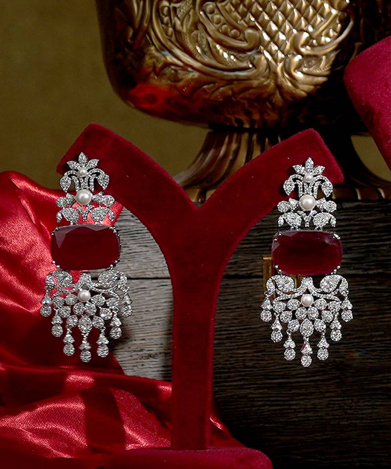 Red stones american diamond royal necklace set