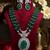 Emerald green stones american diamond multi strand necklace set