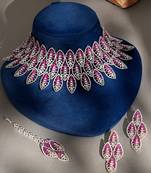 Ruby pink stones american diamond choker set