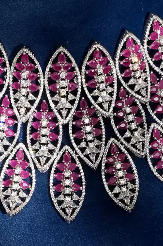 Ruby pink stones american diamond choker set