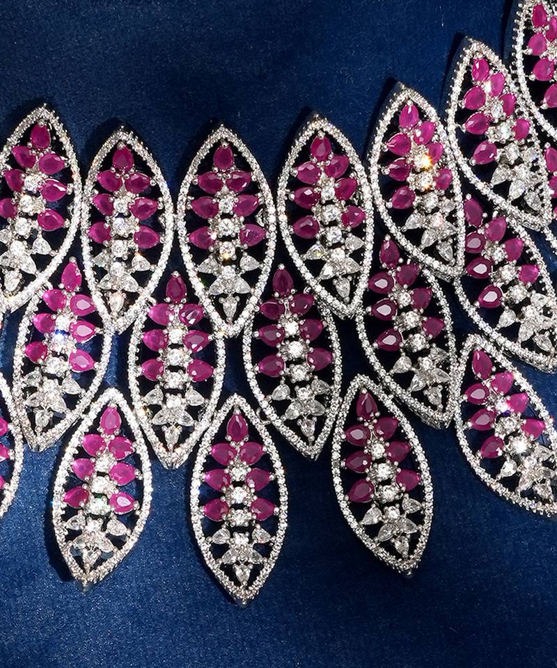 Ruby pink stones american diamond choker set