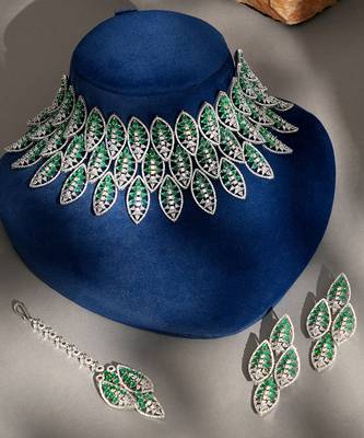Green stones american diamond choker set 1