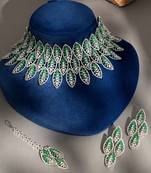Green stones american diamond choker set