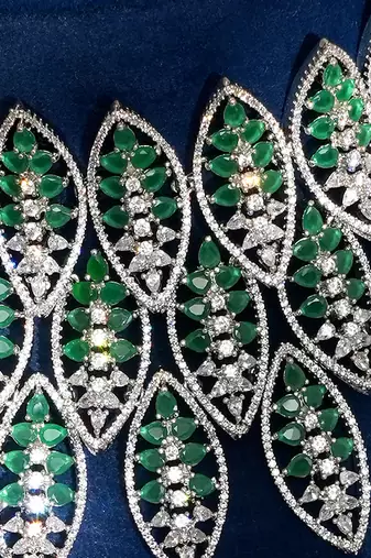 Green stones american diamond choker set