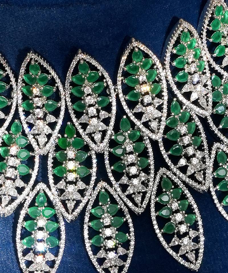 Green stones american diamond choker set