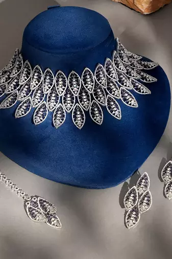 Purple stones american diamond necklace set