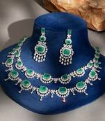 Green stones american diamond necklace set