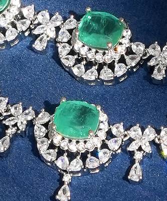 Green stones american diamond necklace set 2