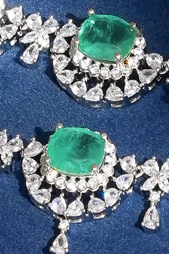 Green stones american diamond necklace set