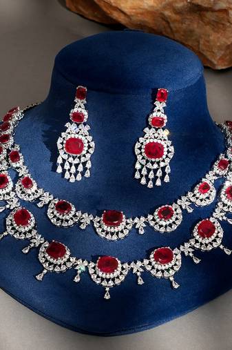 Red stones american diamond necklace set