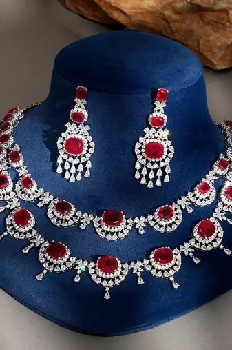 Red stones american diamond necklace set