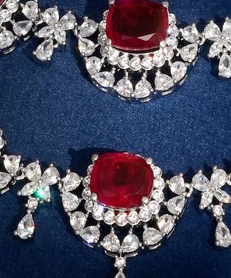 Red stones american diamond necklace set 2