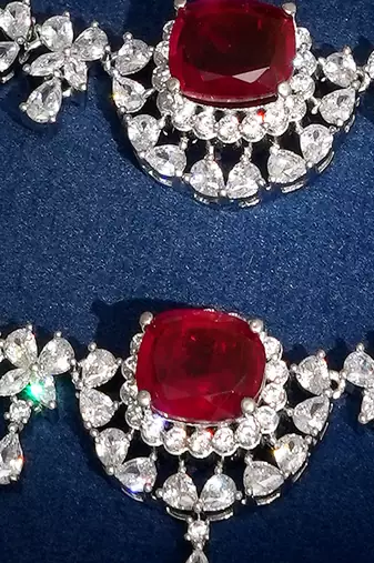 Red stones american diamond necklace set